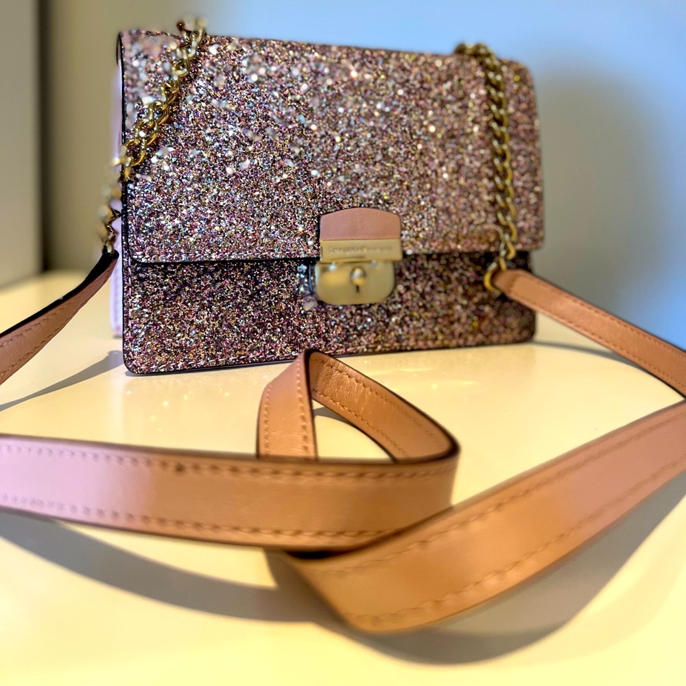 Kate Spade Sunset Lane Esmena Glitter Crossbody Bag - Rose Gold